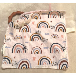 Natural Baby Boutique Lovey w/ teether ring pink rainbow sensory soft